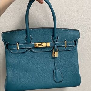 NEW 30cm blue Jean Togo genuine leather top handle handbag BK30 bk 30